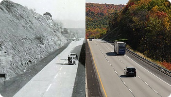 Image showing historical turnpike and current turnpike side by side