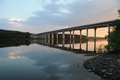 Susquehanna River bridge at dusk